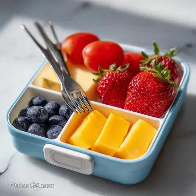 Kids Snack Bento Box for 15 Minutes, Cheese and Fruit Recipe Card
