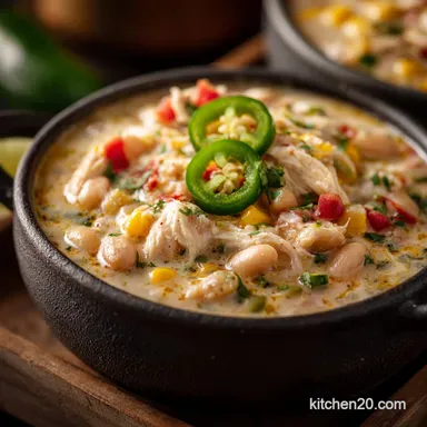 High Protein White Chicken Chili Macro Friendly Creamy Quick Recipe Card