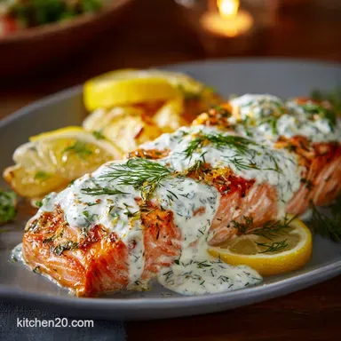 Foolproof Sour Cream Baked Salmon with Luscious Lemon Dill Sauce Recipe Card