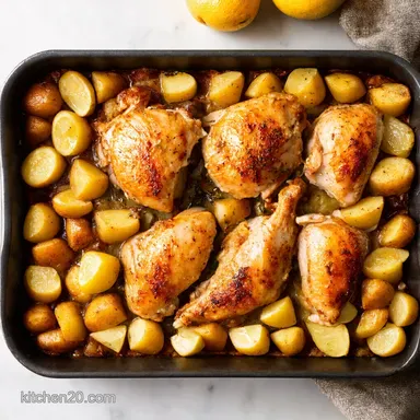 Lemon Garlic Chicken Potato Traybake Easy One Pan Recipe Card