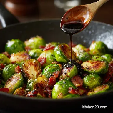 pan fried brussels sprouts with bacon and balsamic glaze Recipe Recipe Card