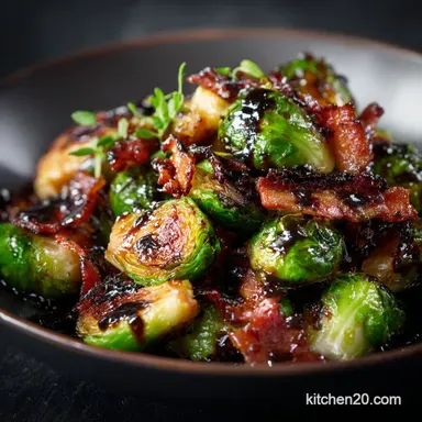 pan fried brussels sprouts with bacon and balsamic glaze Recipe