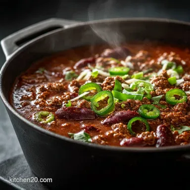 Proper Classic Homemade Chili Recipe Deep Rich Ground Beef Stovetop Recipe Card