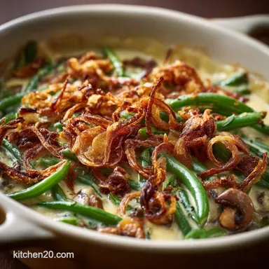 Green Bean Casserole: Homemade Wild Mushroom Cream Crispy Shallots Recipe Card