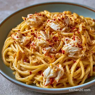 Quick Garlic Crab Pasta in 20 Minutes Recipe Card