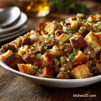 Sausage Herb Stuffing: Classic Recipe for Moist and Crispy Dressing Recipe Card