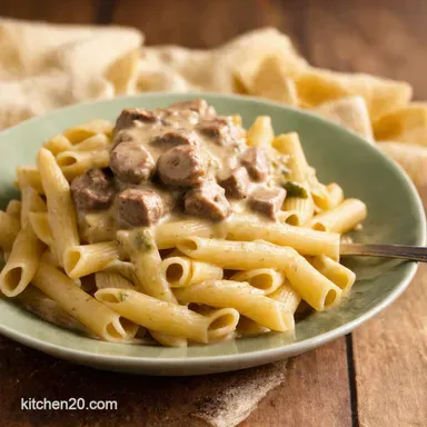 Quick Cheap Dinner Ideas Sausage Gravy Pasta to the Rescue Recipe Card