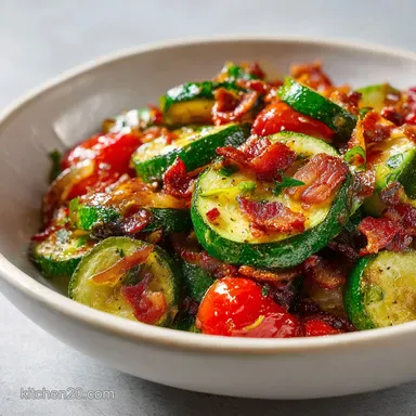 Saut&eacute;ed Zucchini with Bacon in 25 Mins Recipe Card