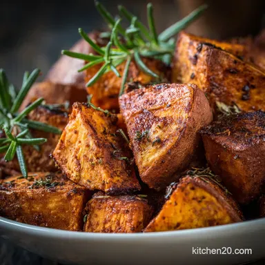 Savory Roasted Sweet Potatoes: Crispy Smoked Paprika Rosemary Side Recipe Card