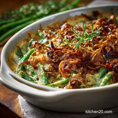 Southern Green Bean Casserole: Scratch B&eacute;chamel Crispy Shallots Recipe Card