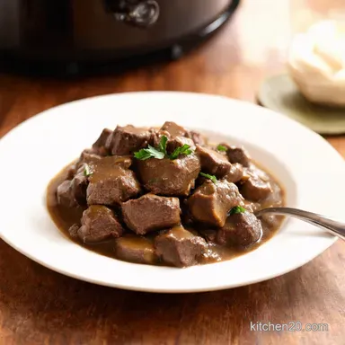 Recipe Slow Cooker Beef Tips Rich Mushroom Gravy Comfort Recipe Card