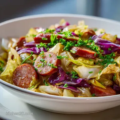Smoked Sausage and Cabbage Stir Fry in 25 Min Recipe Card