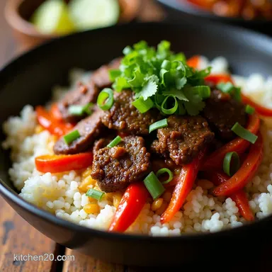Smoky Sizzler Beef Pepper Rice Bowls Recipe 35 Mins Recipe Card