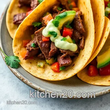 Spicy Steak Tacos with Fresh Salsa & Avocado Crema: A Taco Tuesday Favorite Recipe Card