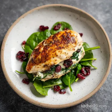 Elevated Dinner with Spinach Cranberry Stuffed Chicken Recipe Card