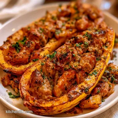 Stuffed Delicata Squash with Pork Sausage Recipe Card