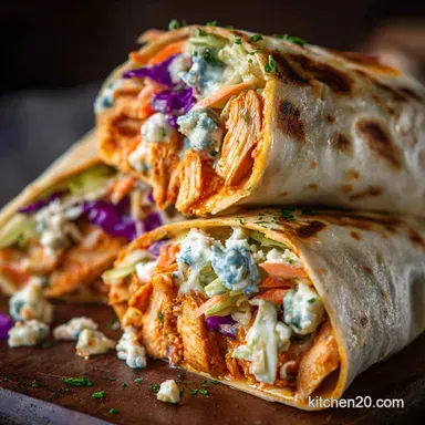 Buffalo Chicken Wraps Quick Easy Recipe with Blue Cheese Slaw Recipe Card