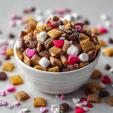 Valentine Puppy Chow Snack Mix: Shatter-Crisp Recipe Card