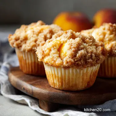 Vanilla Peach Muffins Crumb Topping Recipe Easy Domed Recipe Card