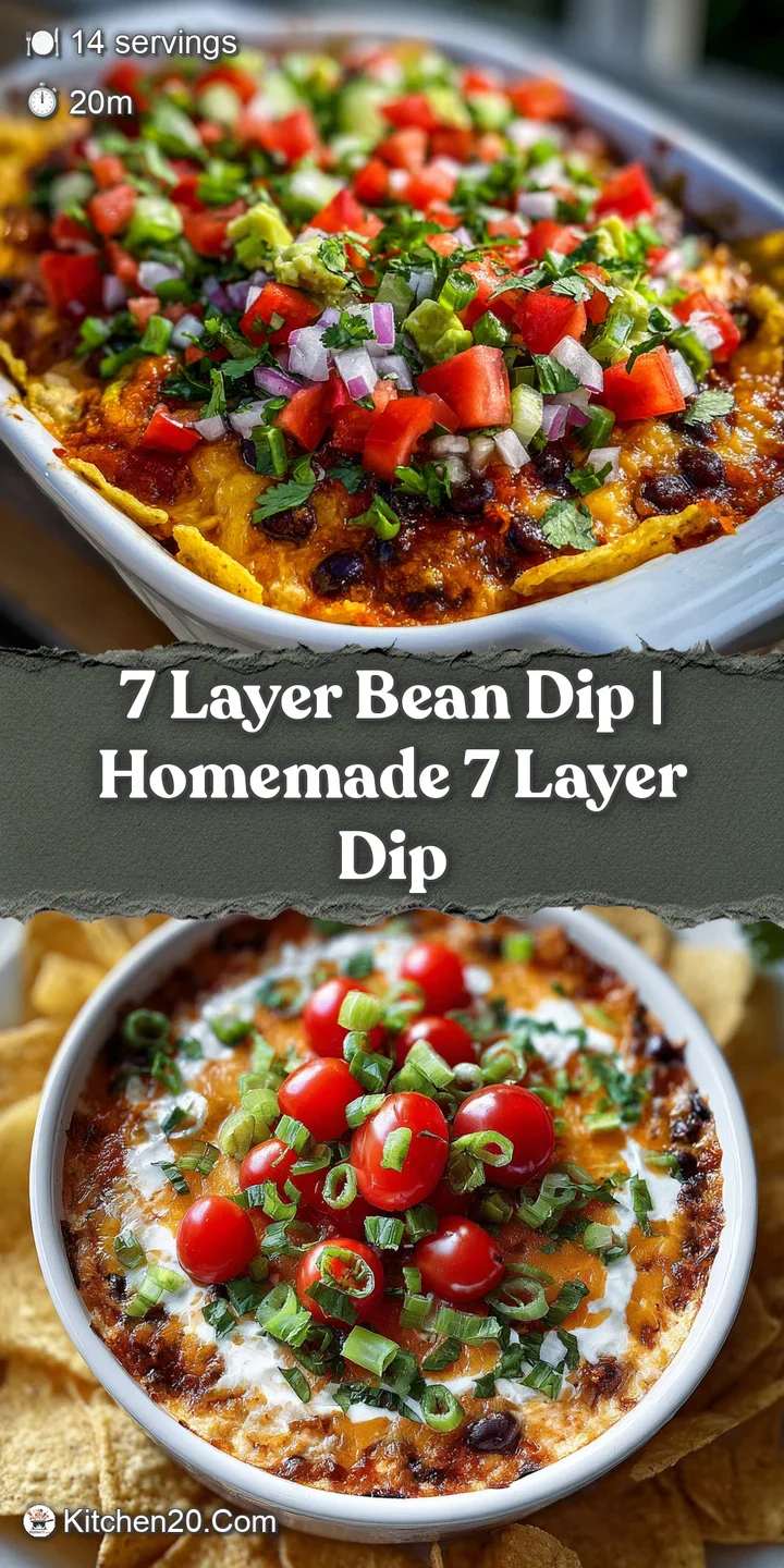 Close-up of seven-layer bean dip. Fresh guacamole, creamy sour cream, and colorful salsa create a tempting, textured bite.
