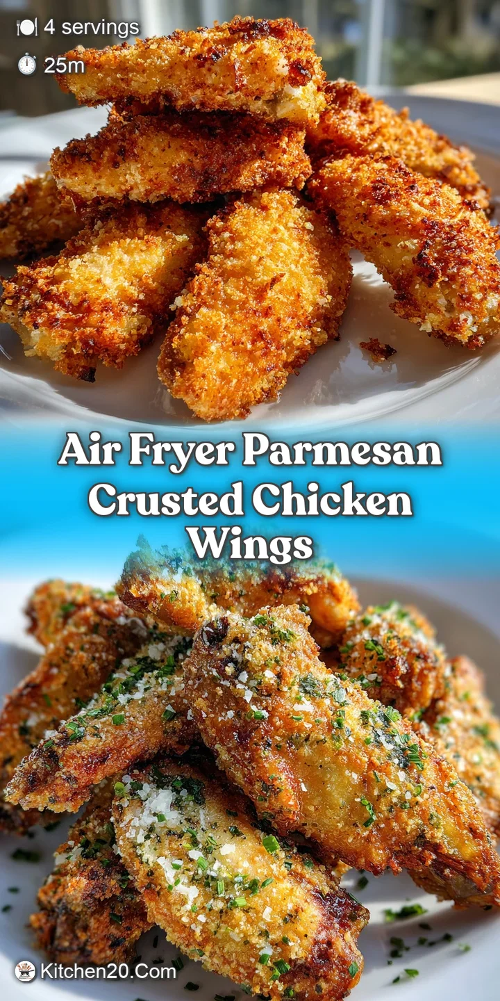 Close-up showcases the crispy, golden crust of an air fryer parmesan chicken wing. Textural detail and appetizing sheen ar...
