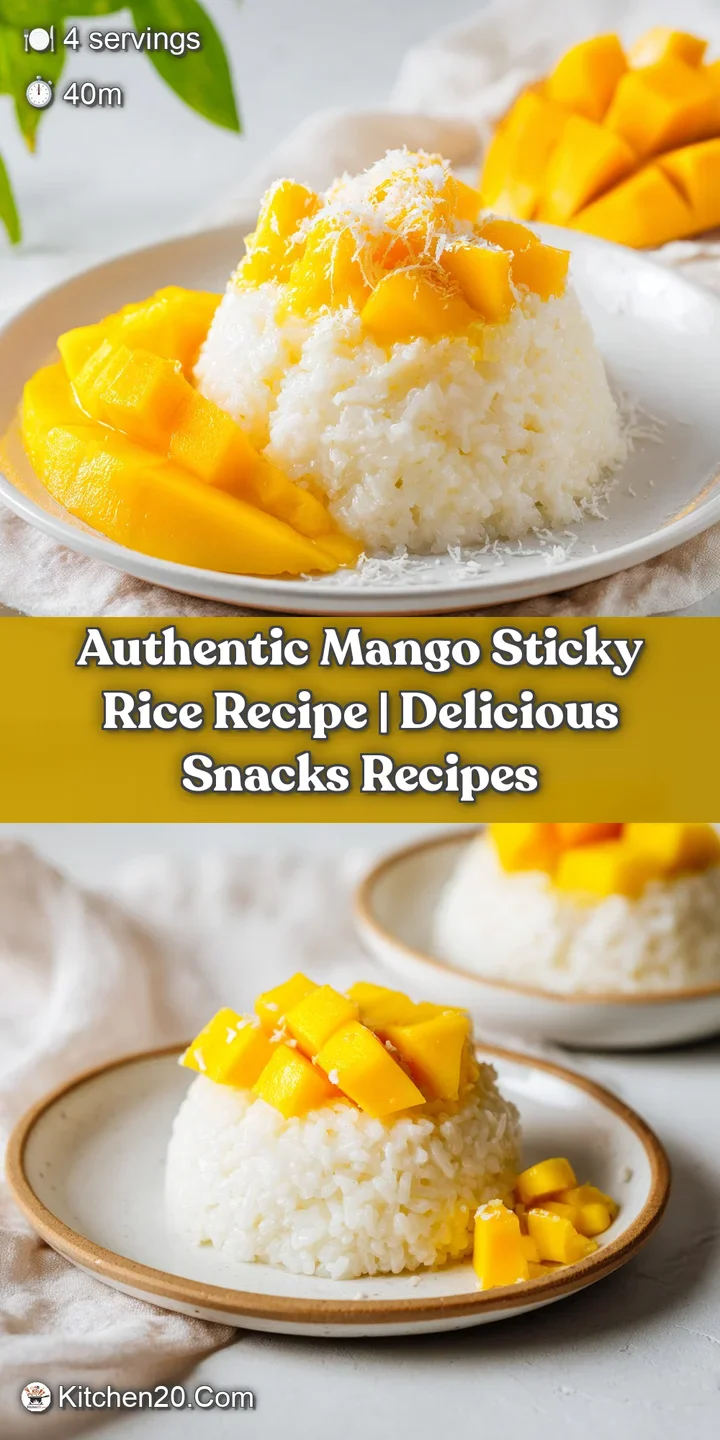 Close-up of sweet, ripe mango chunks nestled into sticky rice, glistening with a thick coconut glaze.