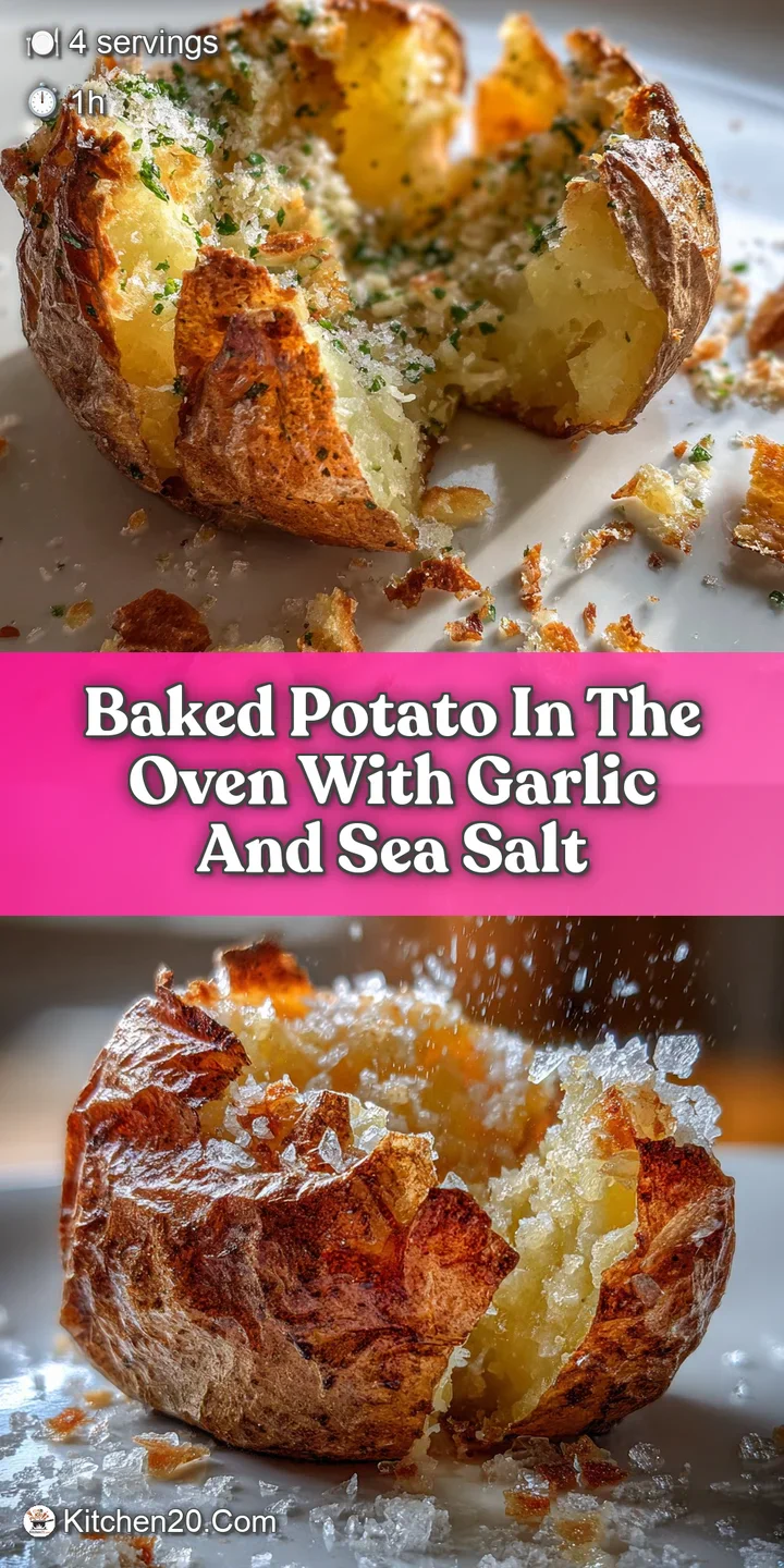 Close-up of a baked potato skin, bubbling with garlic infused oil, coarse sea salt crystals catching the light.