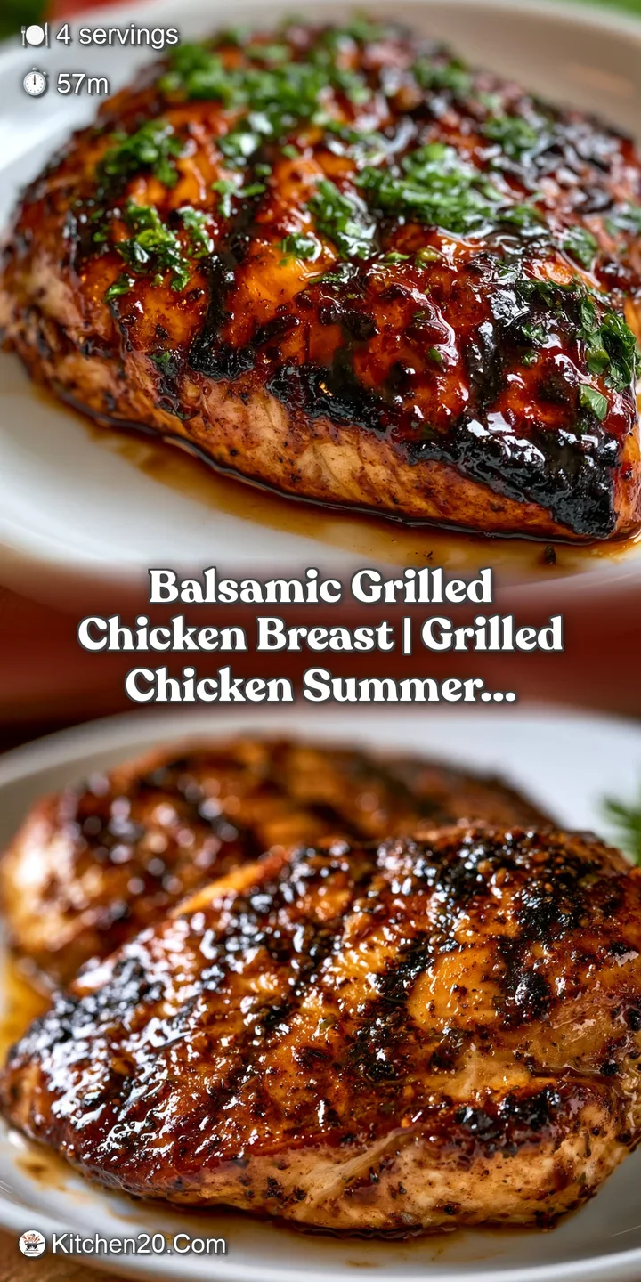 Extreme close-up of tender, glistening chicken with deep brown grill lines and a rich, sticky balsamic reduction.