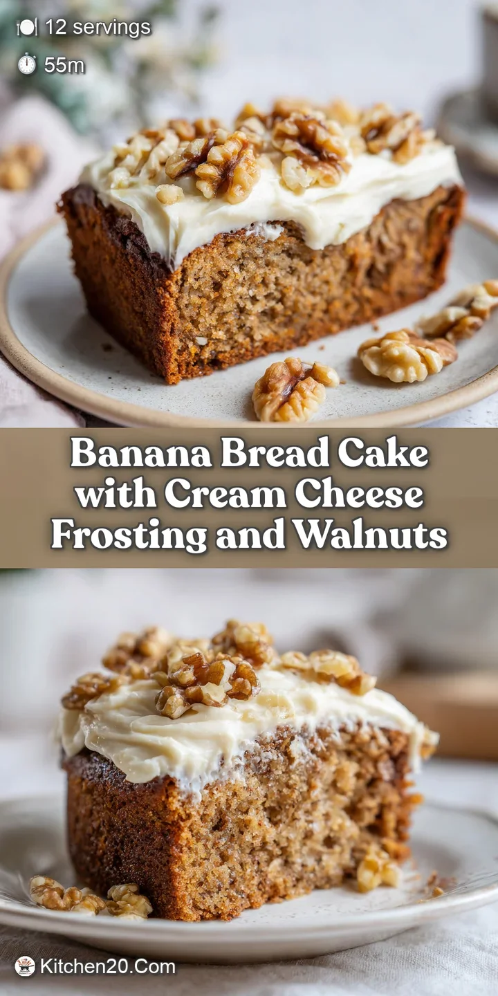 Close-up of a tender, crumbly banana bread slice topped with thick swirls of glossy cream cheese frosting.