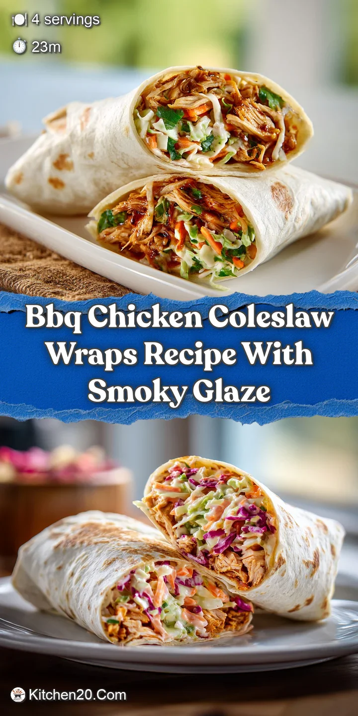 Close-up of a BBQ chicken coleslaw wrap, highlighting the tender, saucy chicken and crunchy, refreshing textures of the slaw.