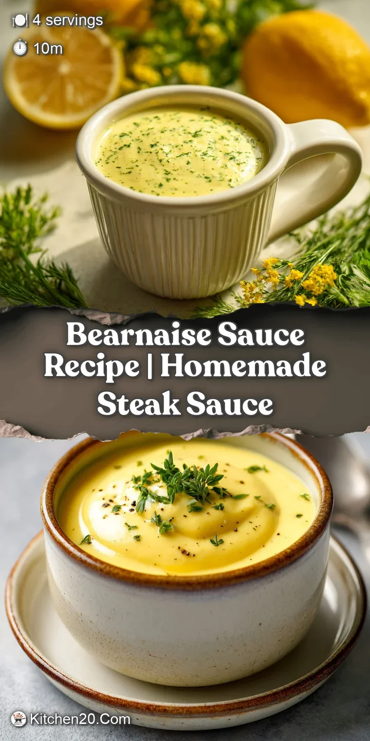 Close-up showcasing the rich, glossy texture of fresh B&eacute;arnaise sauce, flecked with herbs; inviting and decadent.