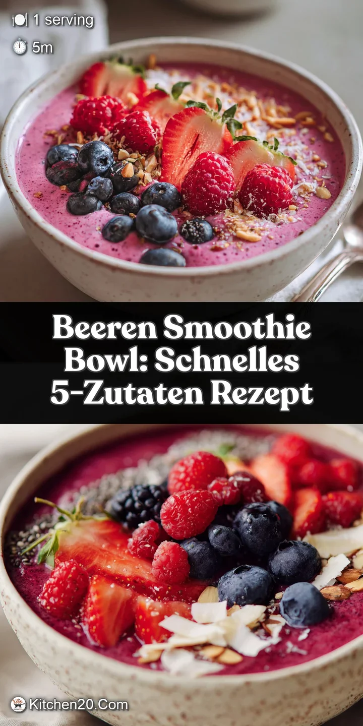 Close-up of a refreshing berry smoothie bowl, highlighting the juicy berries, crunchy seeds, and creamy, blended base.