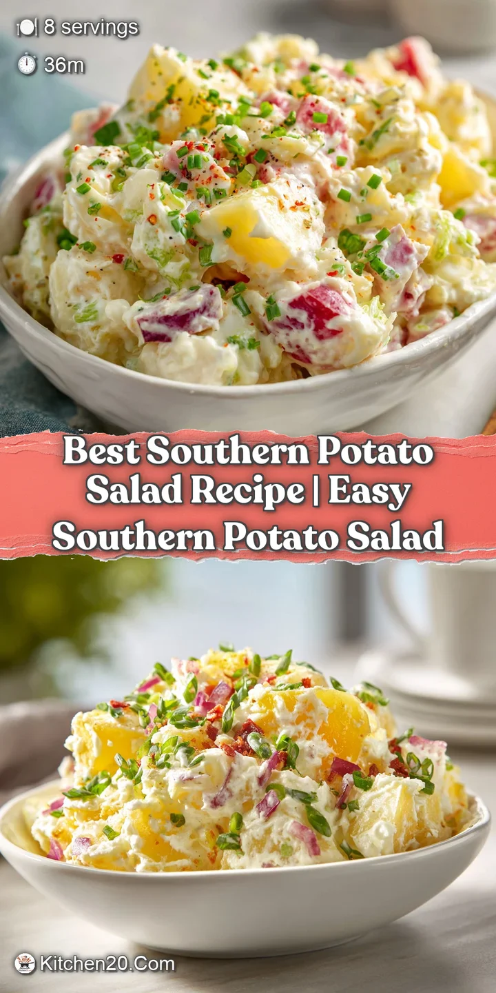 Close-up of tender potato chunks coated in rich, creamy dressing, with visible bits of onion.