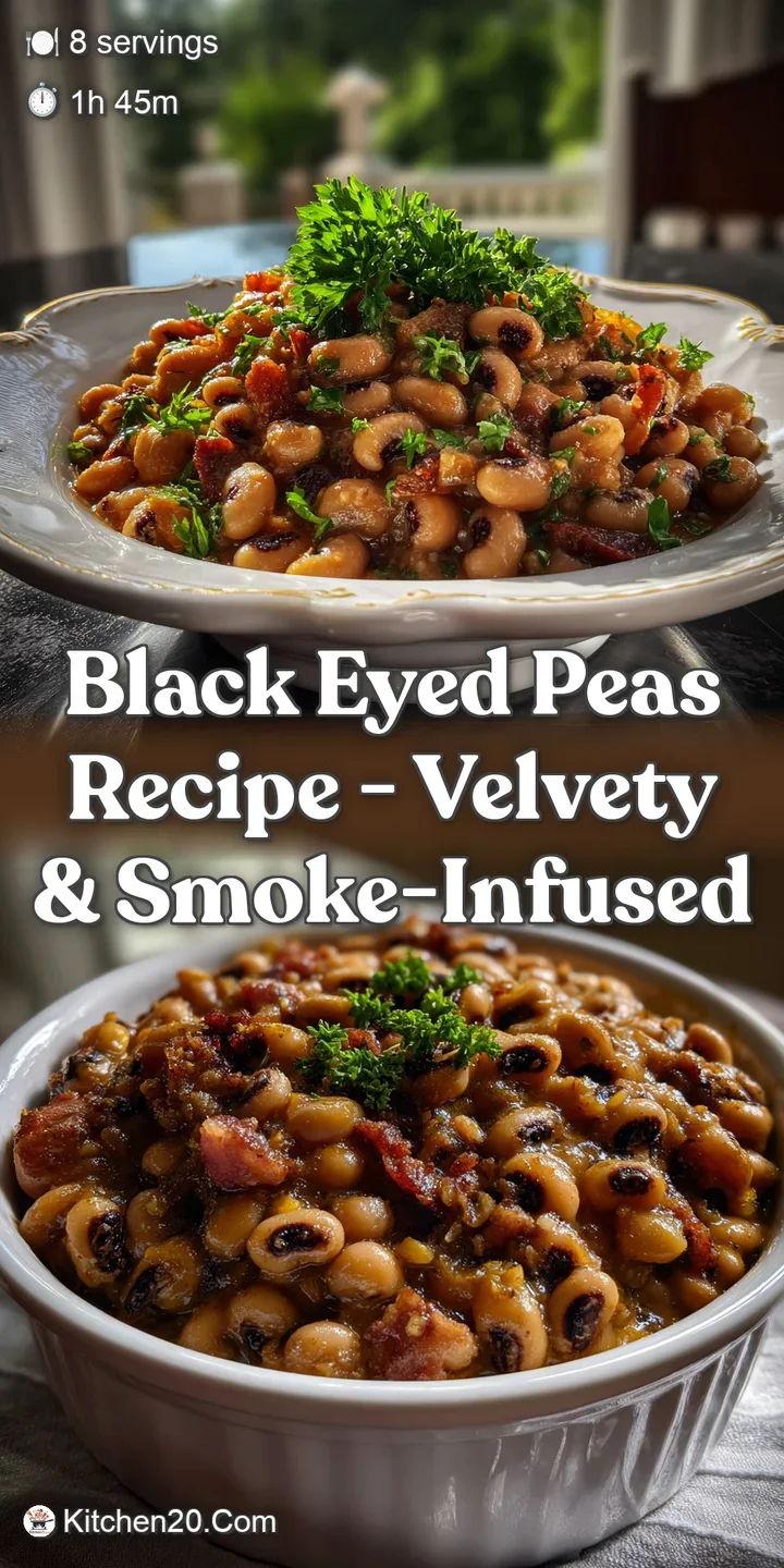 Close-up of a spoonful of creamy black-eyed peas, the rich, velvety texture contrasted by a sprinkle of fresh, bright gree...