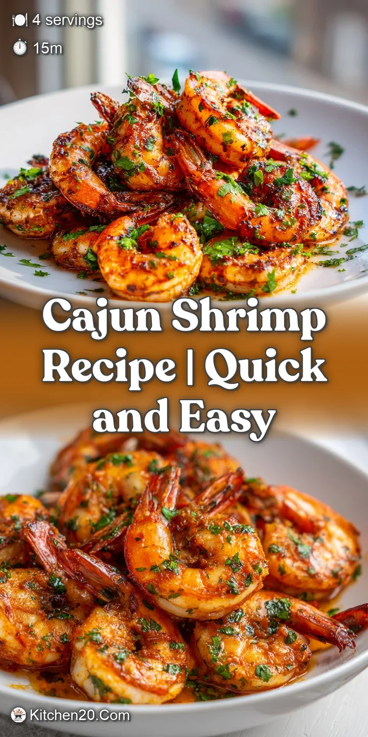 Close-up of juicy Cajun shrimp, coated in vibrant spices. The texture is both succulent and slightly charred, with visible...