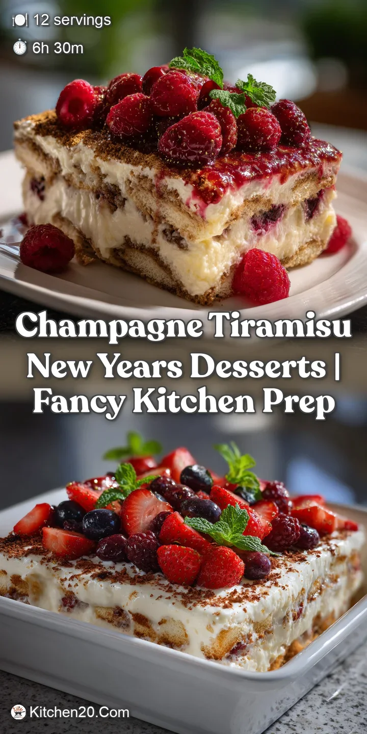 Close-up of a chilled champagne tiramisu. Airy white cream peaks over coffee-soaked ladyfingers, the textures a delightful...