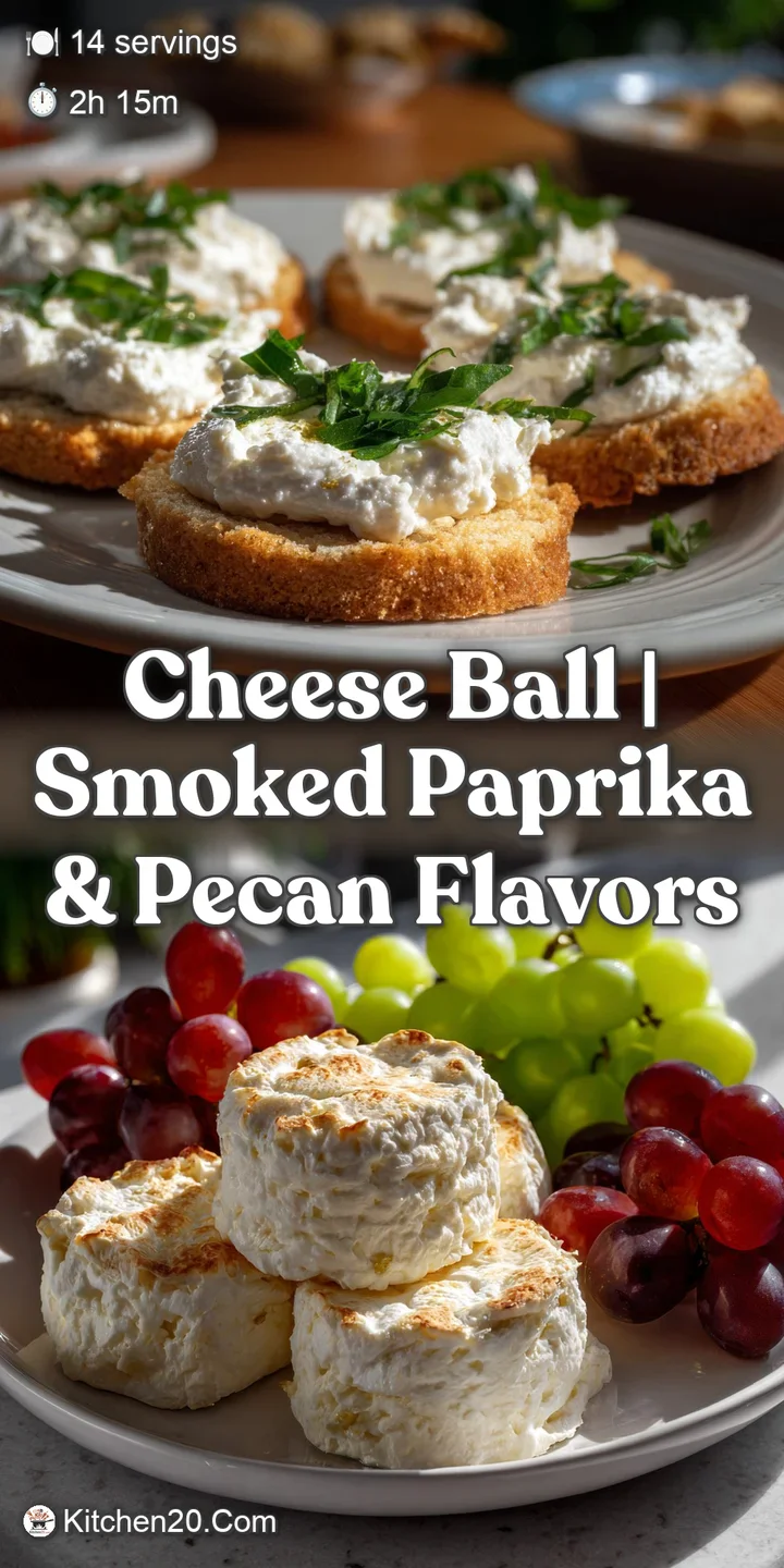 Close-up of a spreadable cheese ball revealing a creamy interior flecked with green herbs, ready to be scooped and enjoyed.