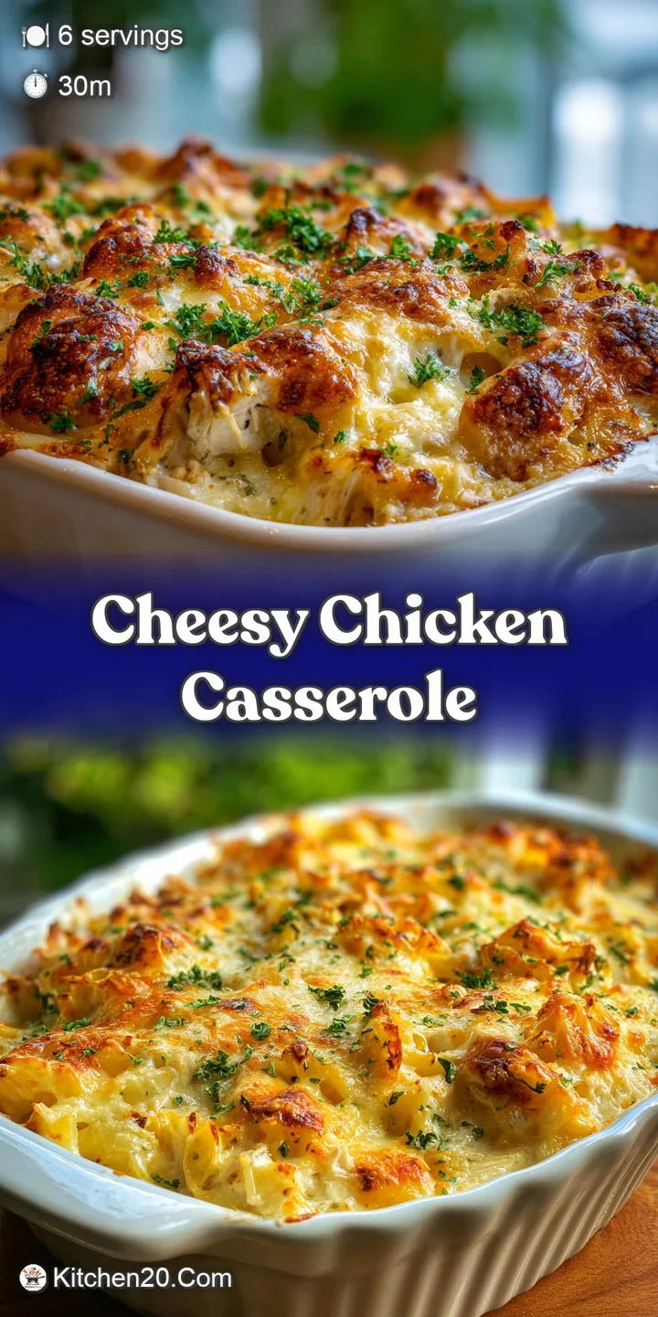 Close-up of a cheesy chicken casserole. Bubbling, browned cheese hints at rich flavor. A perfect bite ready to be savored,...