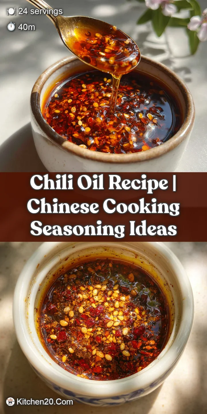 Close-up of fiery red chili oil, showcasing the vibrant blend of chilies and spices, creating an inviting, intense flavor ...