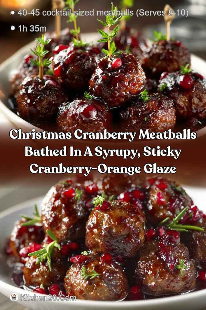 Christmas Cranberry Meatballs bathed in a syrupy sticky cranberry-orange glaze