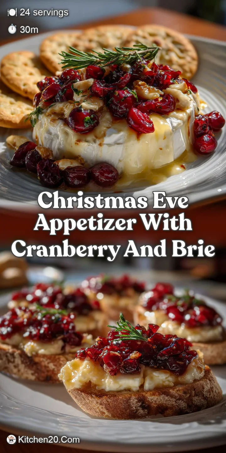 Close-up of bubbling brie melting around tart cranberries, set within a flaky, golden-brown pastry shell. Warm, inviting, ...