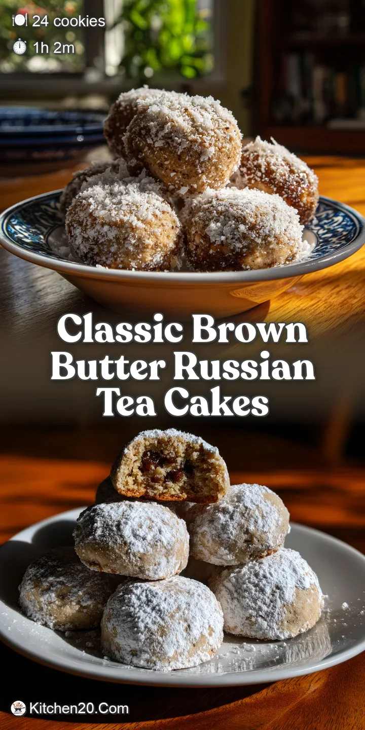 Close-up of a sugary, cracked Russian tea cake, revealing buttery crumbs and a melt-in-your-mouth texture, perfectly sweet.