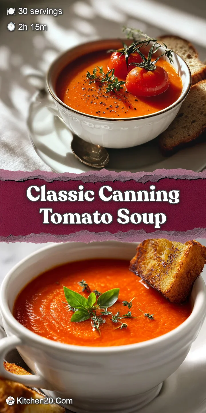 Close-up of rich, red tomato soup with a swirl of cream. Fresh basil leaves add a pop of green. Glossy, smooth texture.