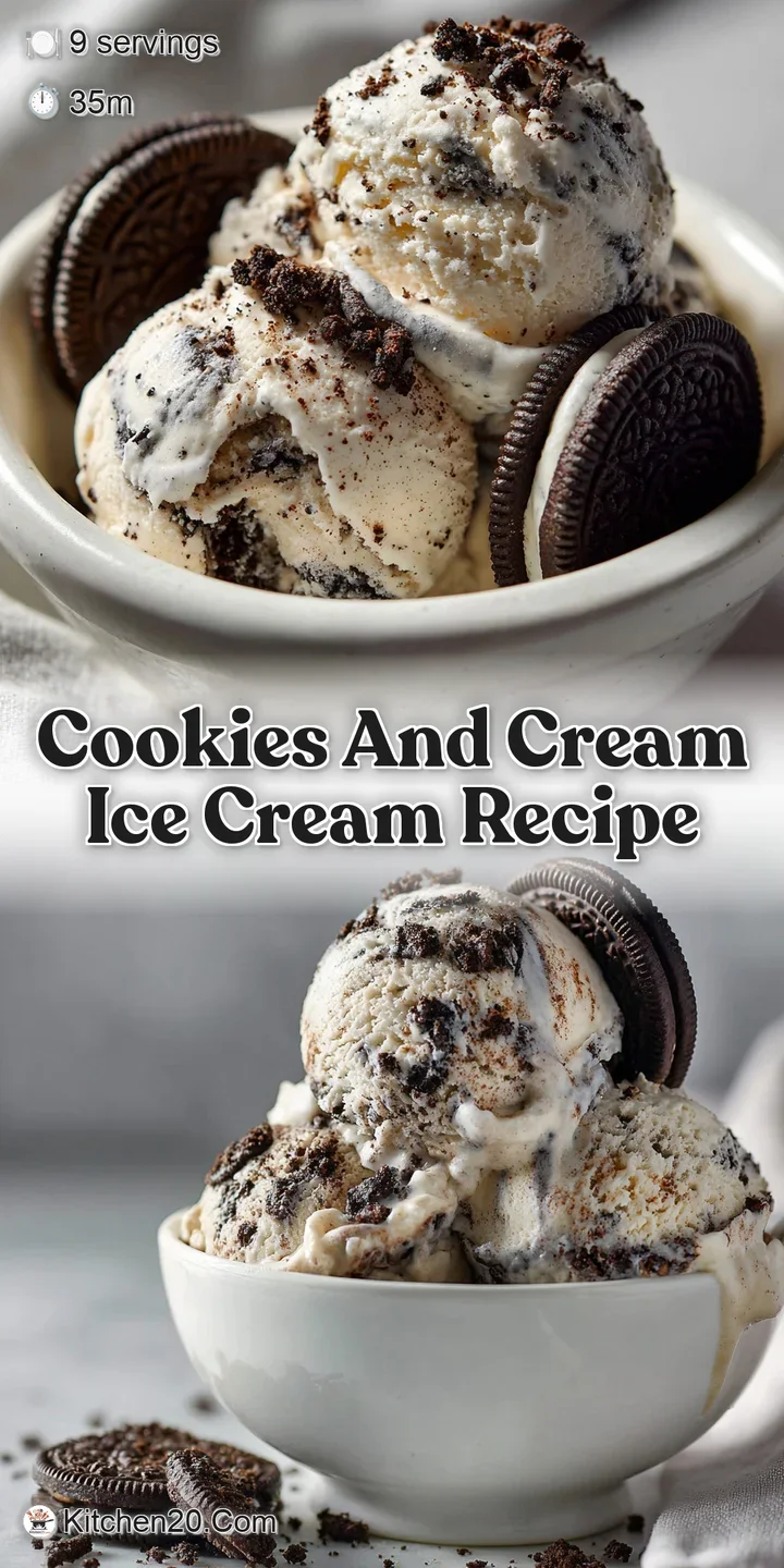 Close-up of cookies and cream ice cream, showcasing the rich contrast of vanilla and dark chocolate cookie bits.
