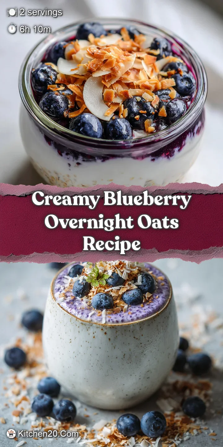 Close-up captures the creamy texture and plump blueberries of overnight oats. Hints of chia seeds and granola add visual d...