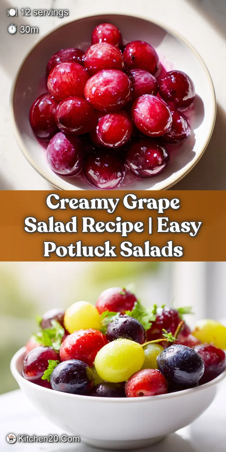 Close-up of juicy green grapes coated in a luscious, pale cream dressing, with hints of toasted pecan pieces.