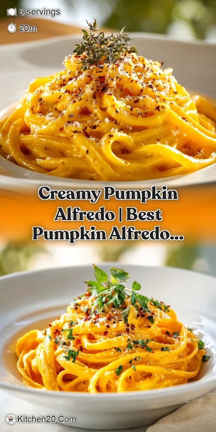 Close-up of velvety pumpkin Alfredo pasta, glistening with melted cheese and delicate sage.