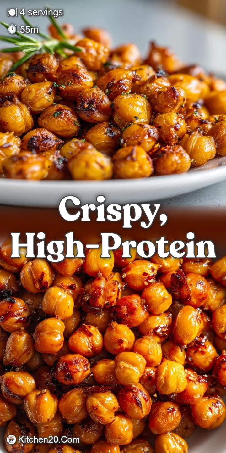 Close-up reveals the ultra-crisp texture of roasted chickpeas, lightly browned and seasoned, with visible salt crystals an...
