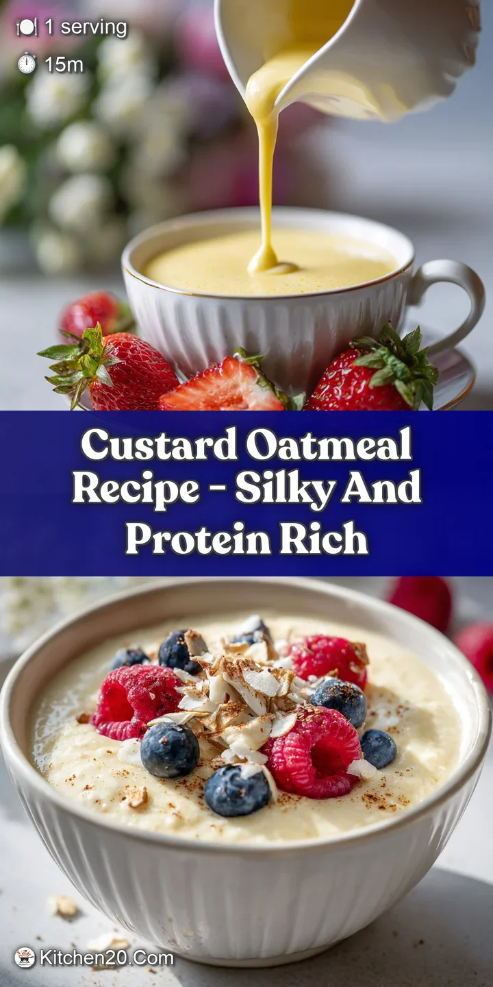 Close-up of luscious custard oatmeal, showing the velvety texture and vibrant colors of fresh fruit and crunchy nuts.