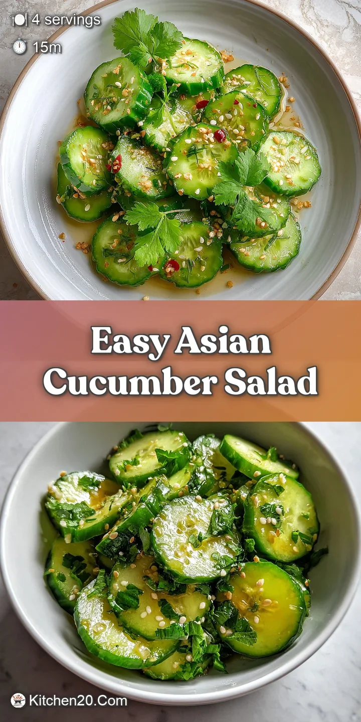 Close-up of cool, crisp cucumber salad with glistening dressing. Sesame seeds cling to the cucumbers for a textured, refre...